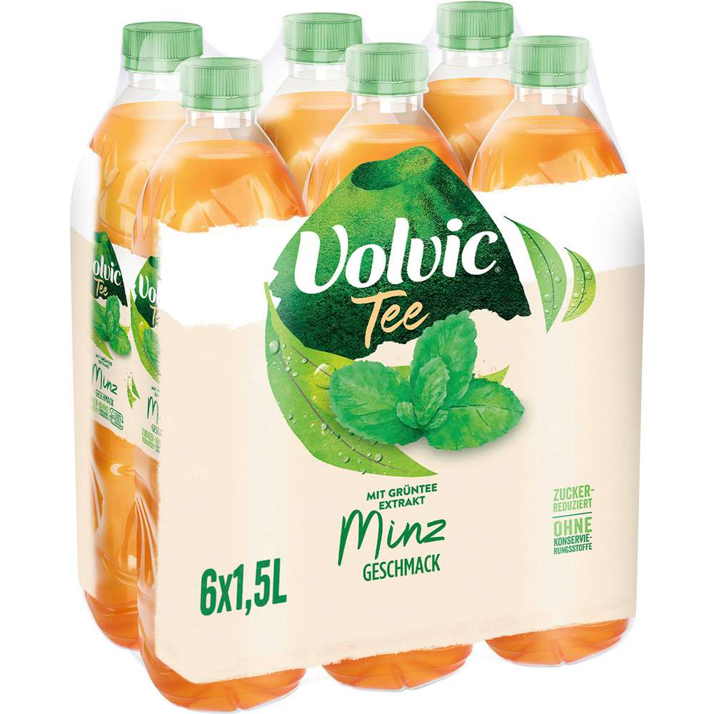 Produktabbildung Volvic Mineralwasser mit Tee-Extrakt Tee, Grüner Tee-Minze (6x 1,500 Liter)