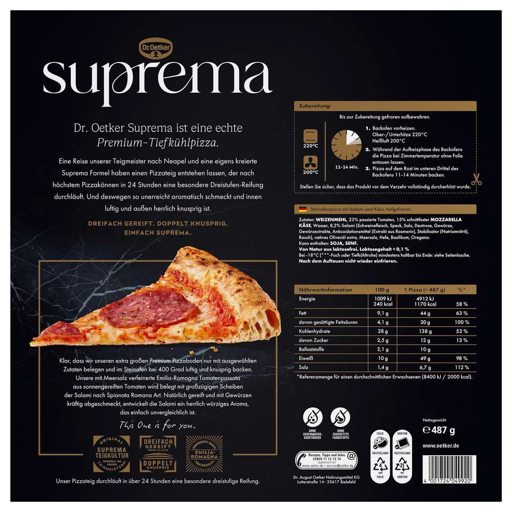 Produktabbildung Dr. Oetker Pizza Suprema Salame Romano