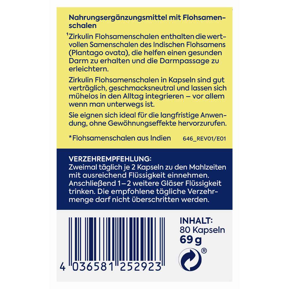 Produktabbildung Zirkulin Flohsamen-Schalen Kapseln