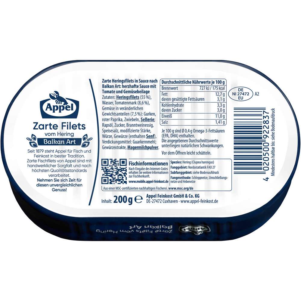 Produktabbildung Appel Zarte Heringfilets, Balakanart