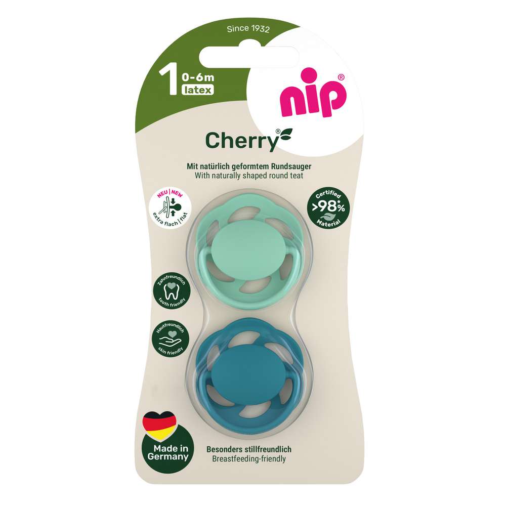 Produktabbildung nip Schnuller Rundsauger green Cherry Latex, 0-6 Monate