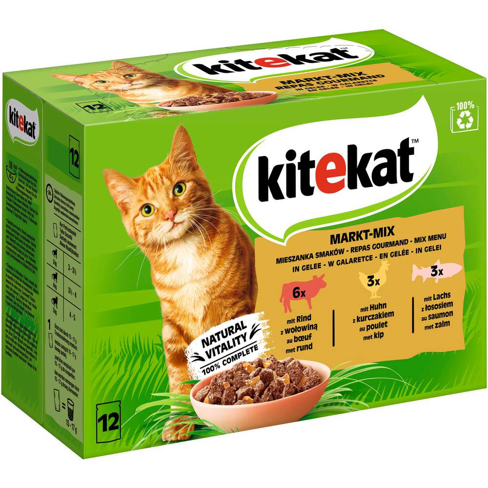 Produktabbildung Kitekat Katzen-Nassfutter, Markt-Mix, Rind/Huhn/Lachs