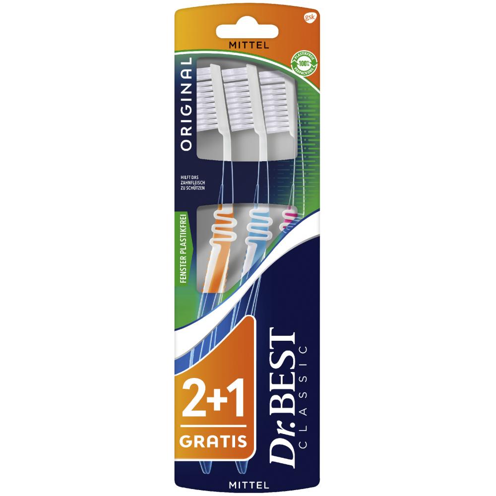 Produktabbildung keine Marke Dr. Best Zahnbürste Original 2 + 1, 3er-Pack