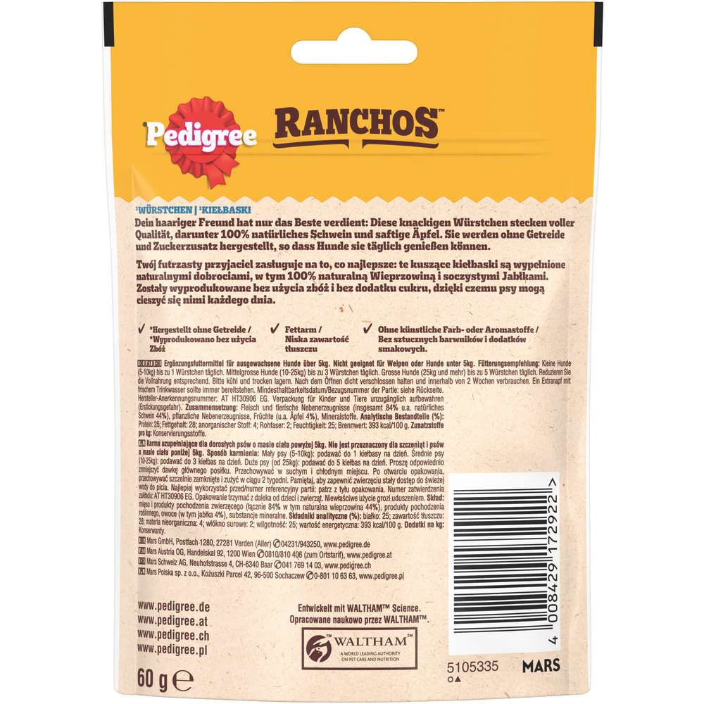 Produktabbildung Pedigree Hunde-Snack Ranchos, Würstchen/Schwein