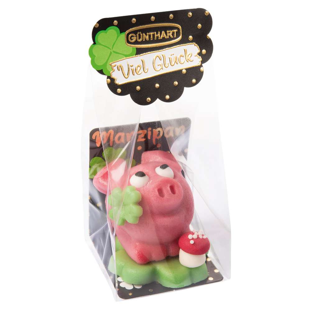 Produktabbildung Günthart Marzipan Schweinchen auf Kleeblatt