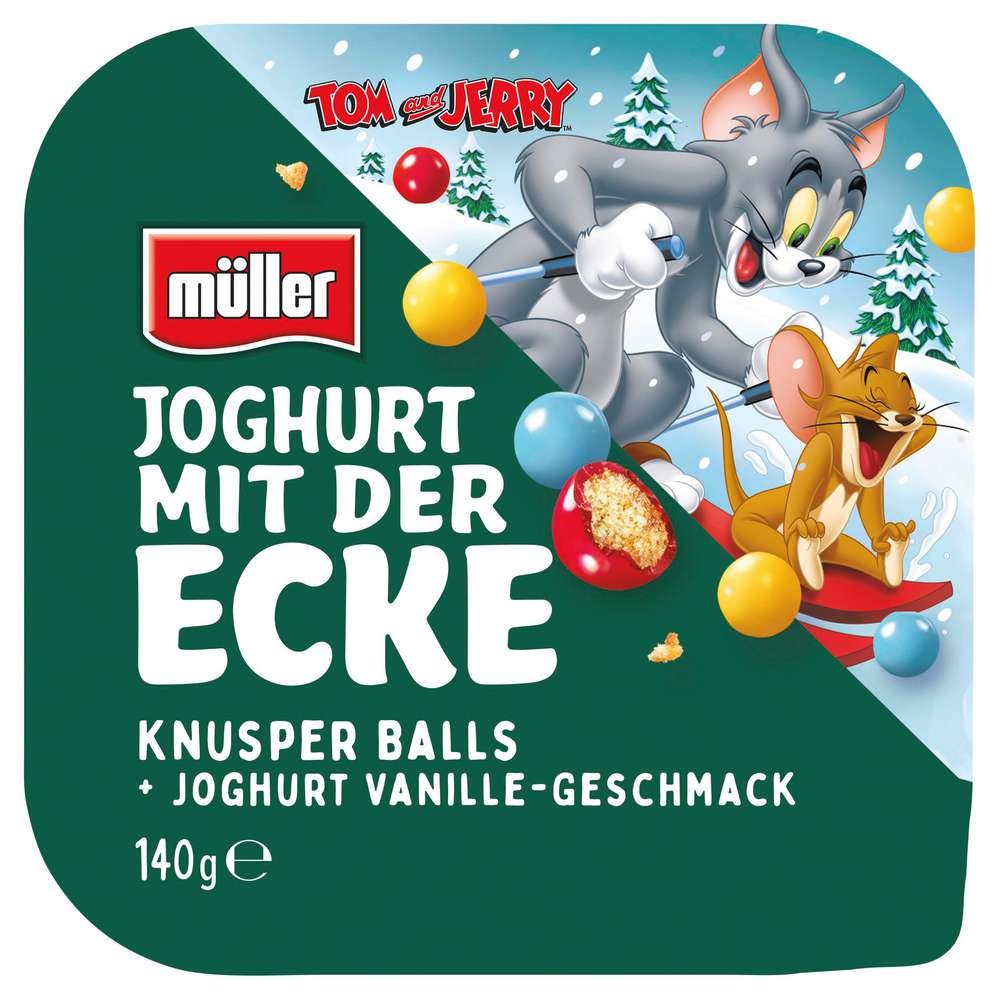 Produktabbildung Müller Joghurt mit der Ecke, Tom & Jerry, Bunte Knusperkugeln