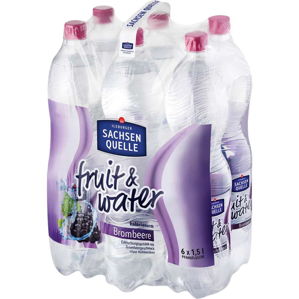 Produktabbildung Ileburger Sachsen Quelle Brombeere Mineralwasser Fruit & Water, Naturell (6x 1,500 Liter)