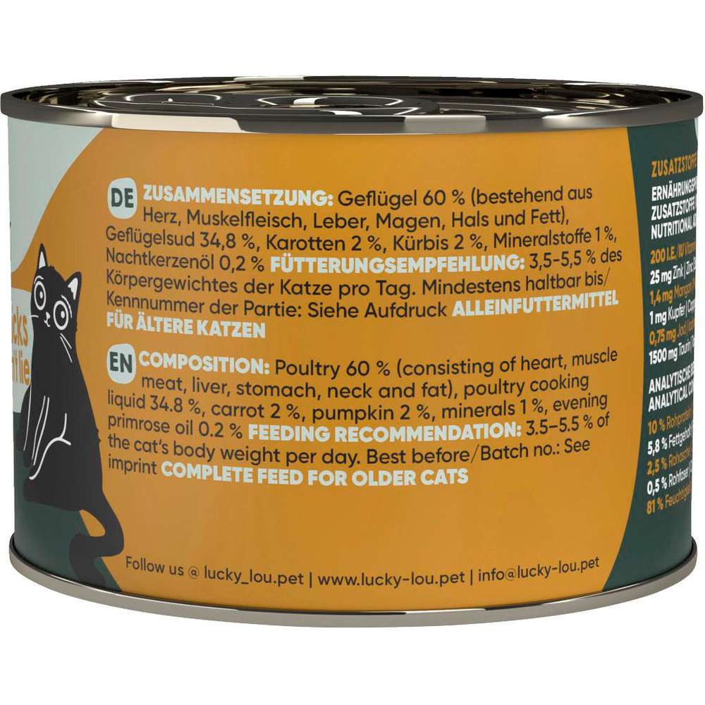Produktabbildung Lucky Lou Katzen-Nassfutter Senior, Geflügel mit Karotten und Kürbis