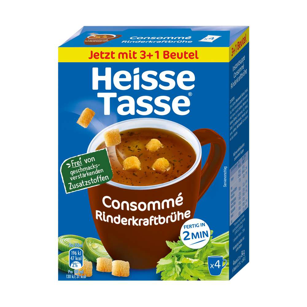 Produktabbildung Heisse Tasse Tassensuppe Rinderkraftbrühe, 4er
