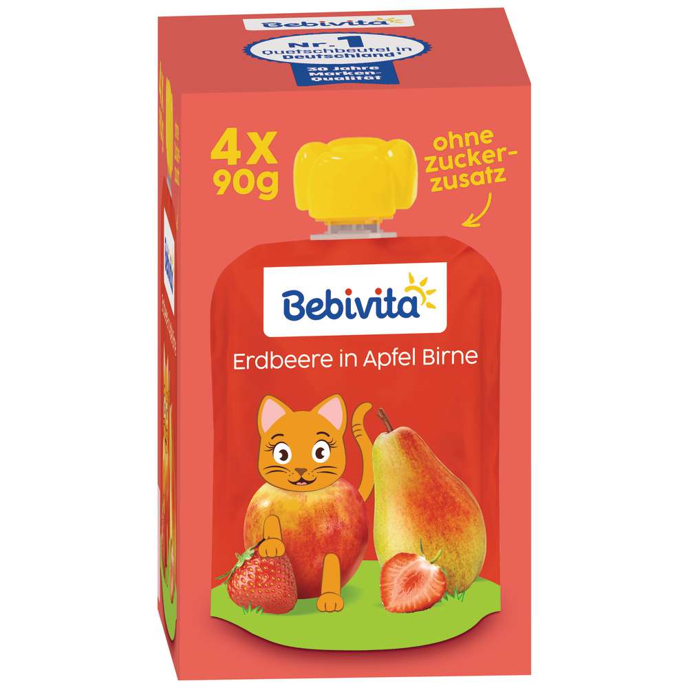 Produktabbildung Bebivita Quetschie, Erdbeere in Apfel Birne, 4er Pack