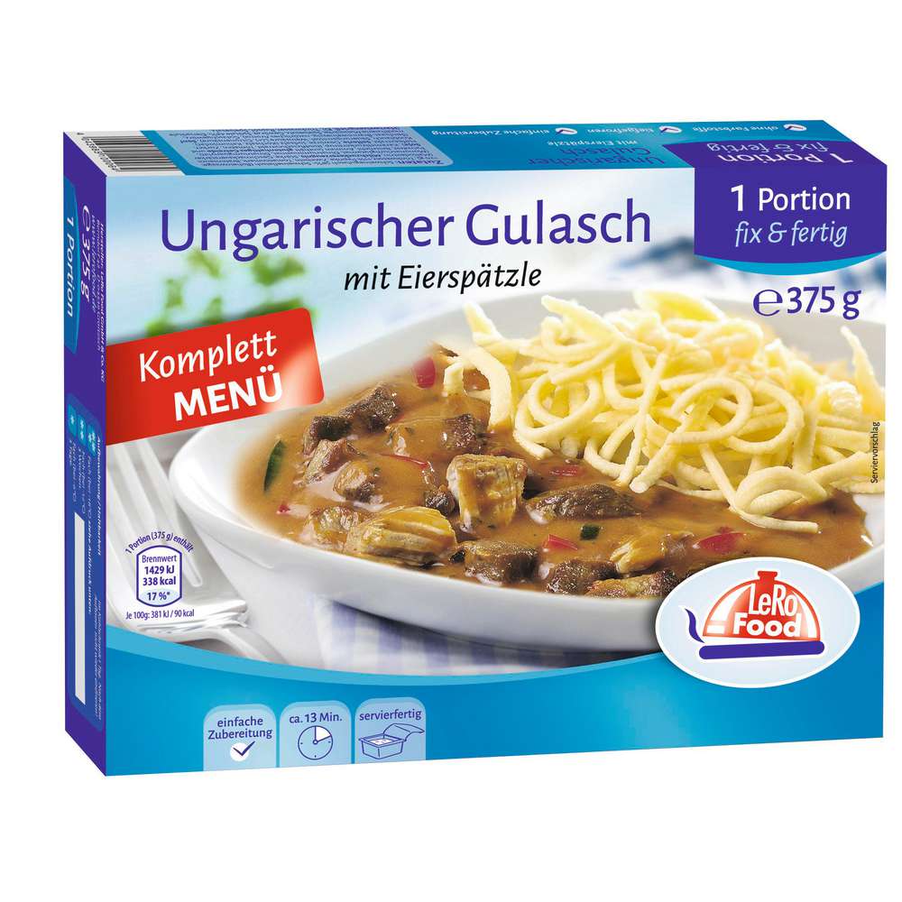 Produktabbildung Lero Food Ungarischer Gulasch mit Spätzle, tiefgekühlt