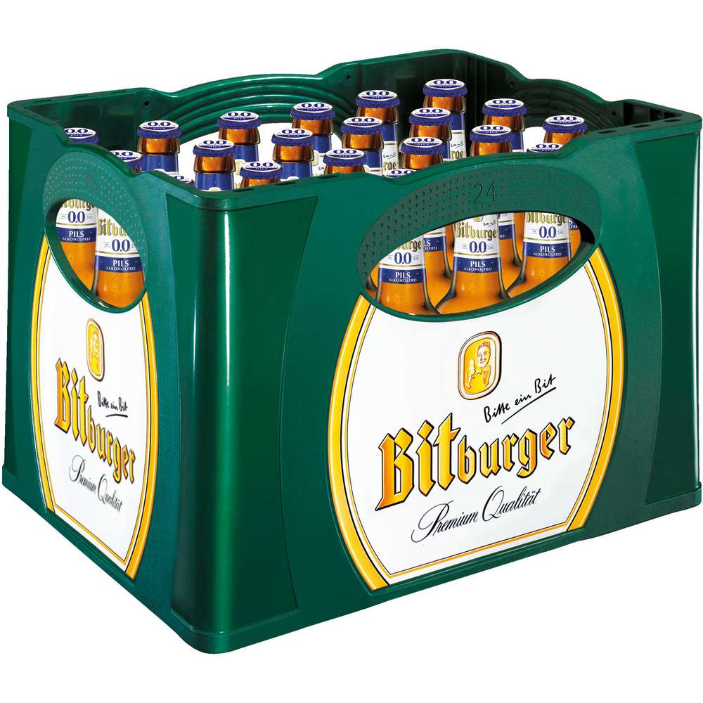 Produktabbildung Bitburger Pilsener Bier 0,0%, alkoholfrei (24x 0,330 Liter)