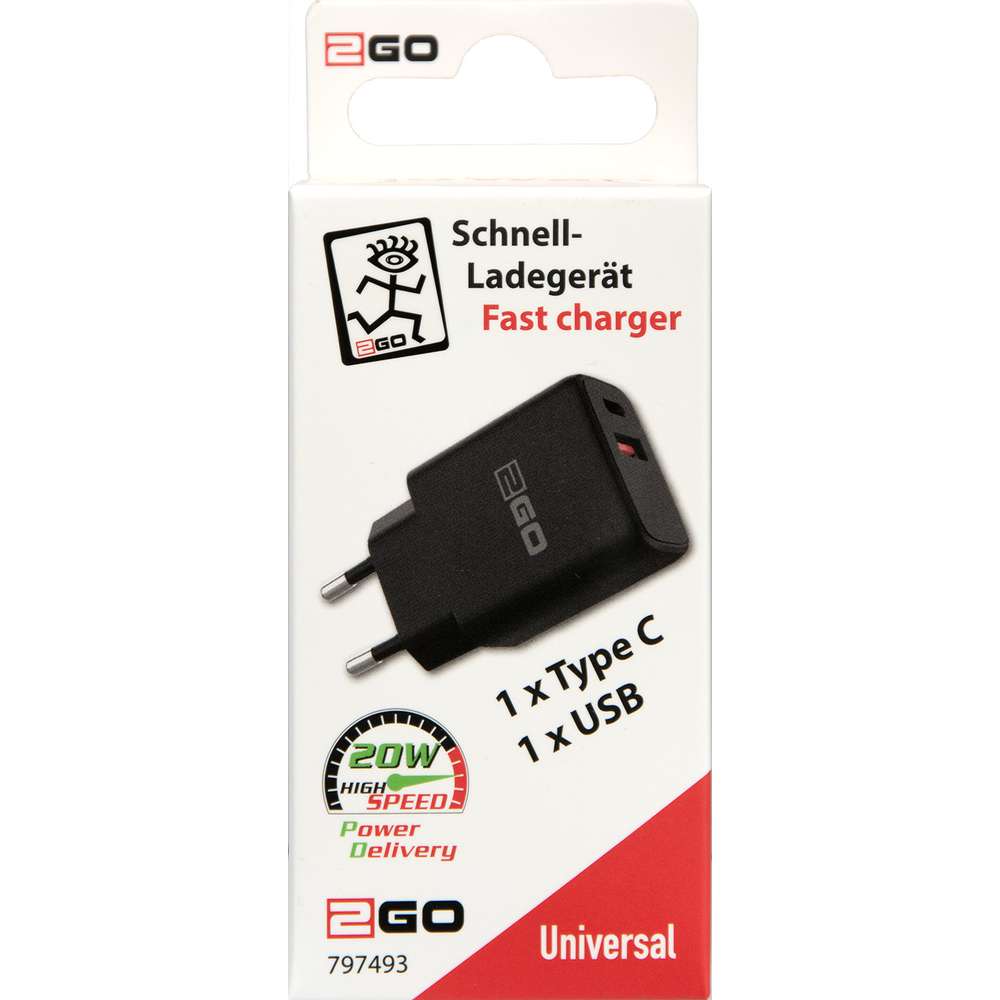 Produktabbildung 2GO USB Netzladegerät 240V All-in-One, schwarz