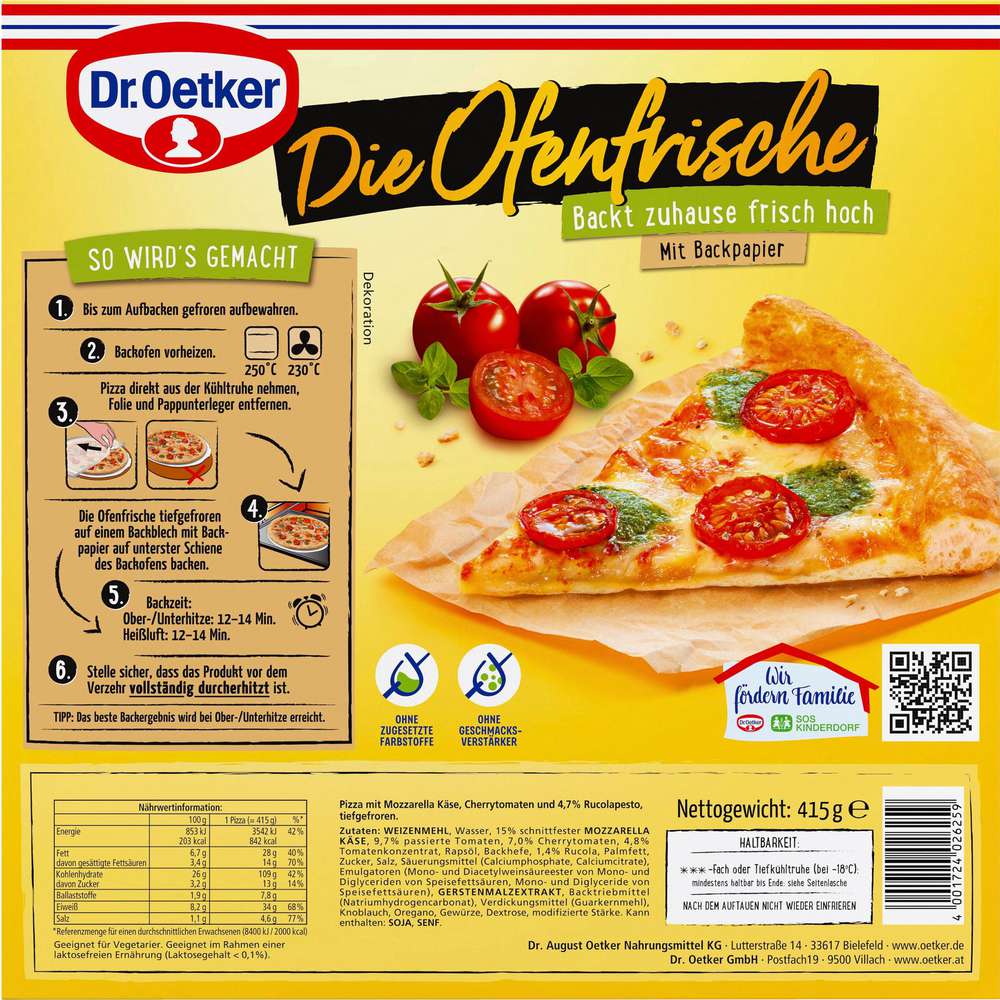 Produktabbildung Dr. Oetker Pizza Ofenfrische Rucolapesto Tomate, tiefgekühlt