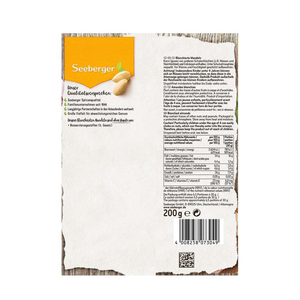 Produktabbildung Seeberger Mandeln, blanchiert