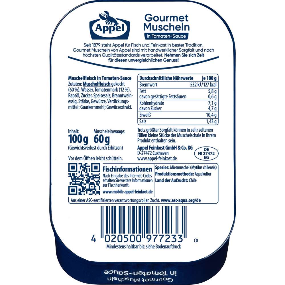 Produktabbildung Appel Gourmet Muscheln in Tomaten-Sauce