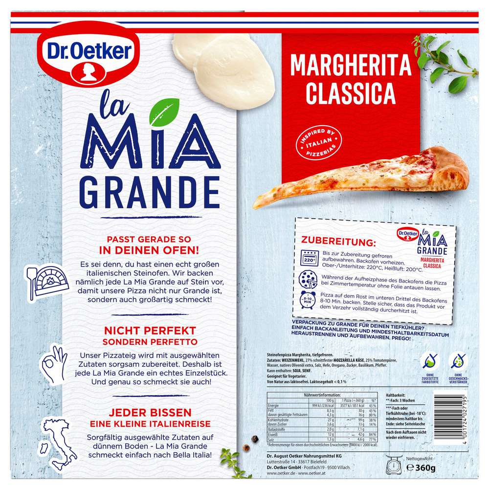Produktabbildung Dr. Oetker Pizza La Mia Grande Margherita, tiefgekühlt