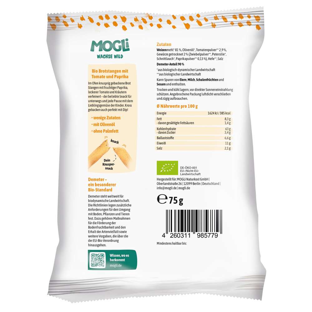 Produktabbildung MOGLi Paprika Stangen mit Tomate