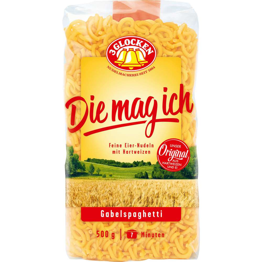 Produktabbildung 3 Glocken Nudeln Die mag ich, Gabelspaghetti