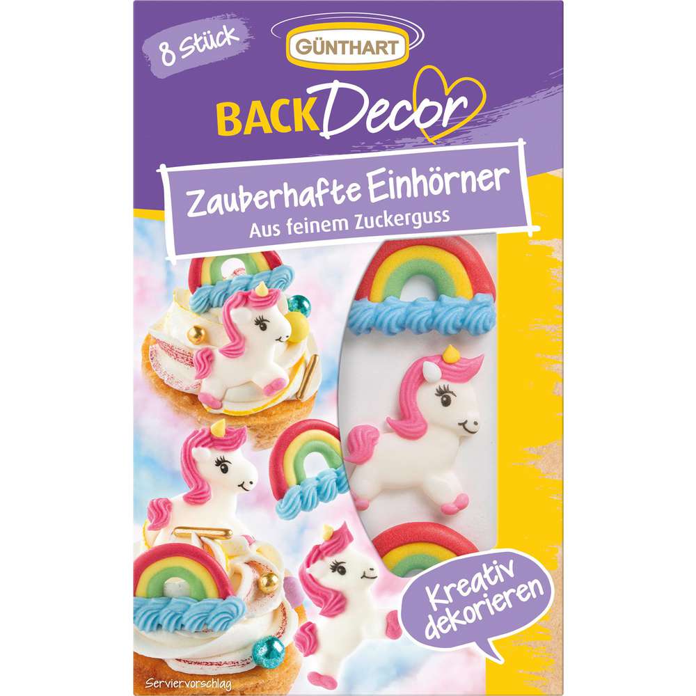 Produktabbildung Günthart Kuchen Deko Zucker-Einhörner und Regenbögen