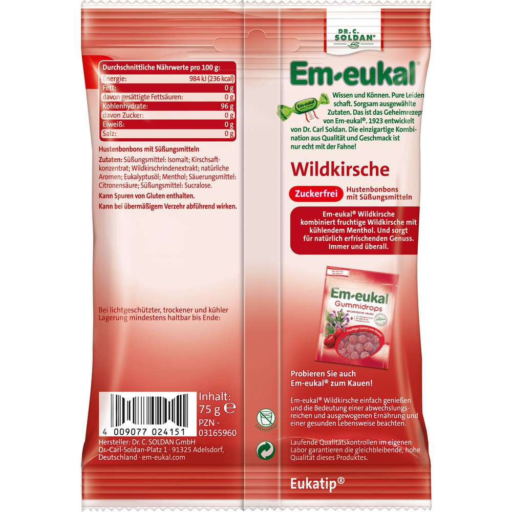 Produktabbildung Em-Eukal Bonbons Wildkirsche, zuckerfrei