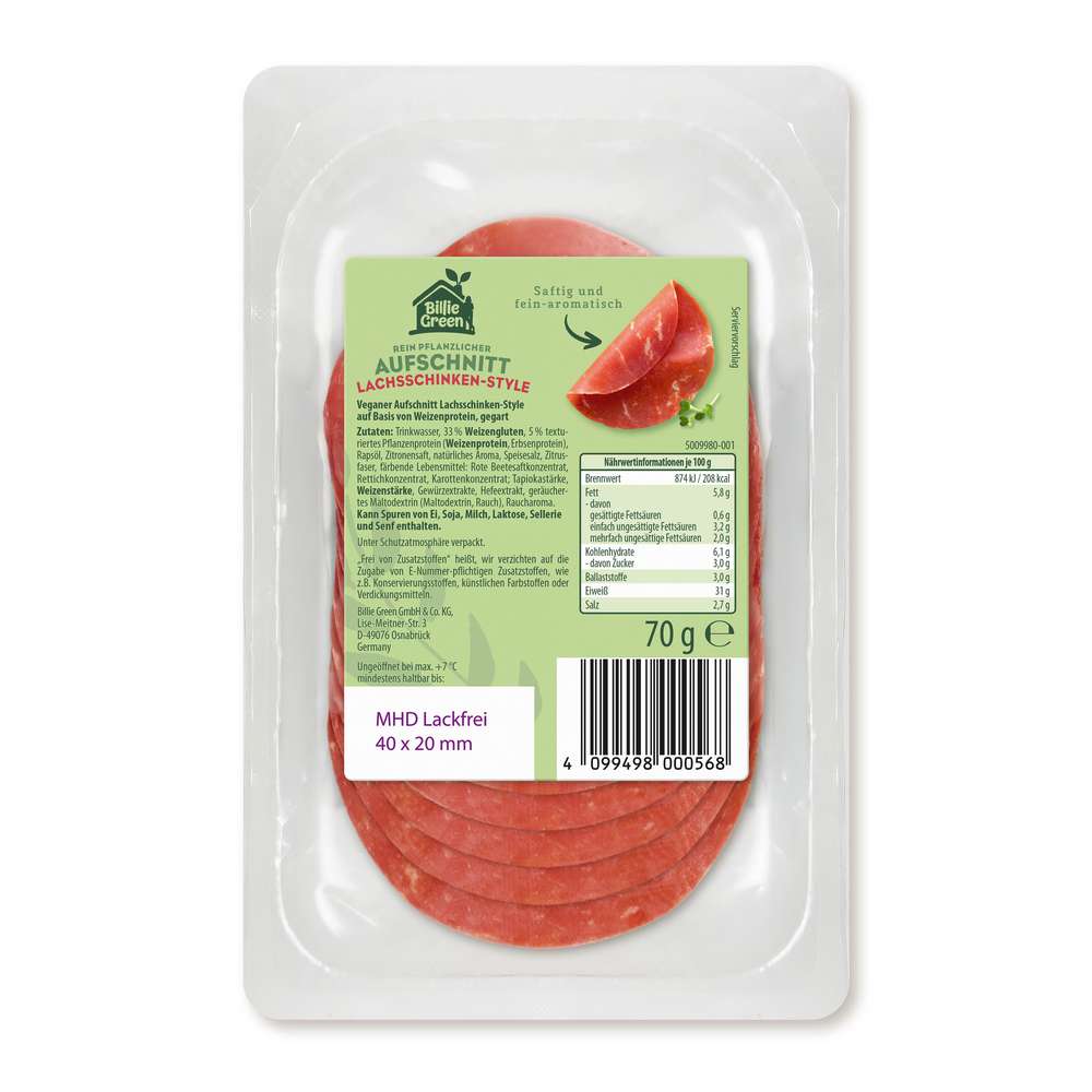 Produktabbildung Billie Green Aufschnitt lachsschinken-Style, Vegan