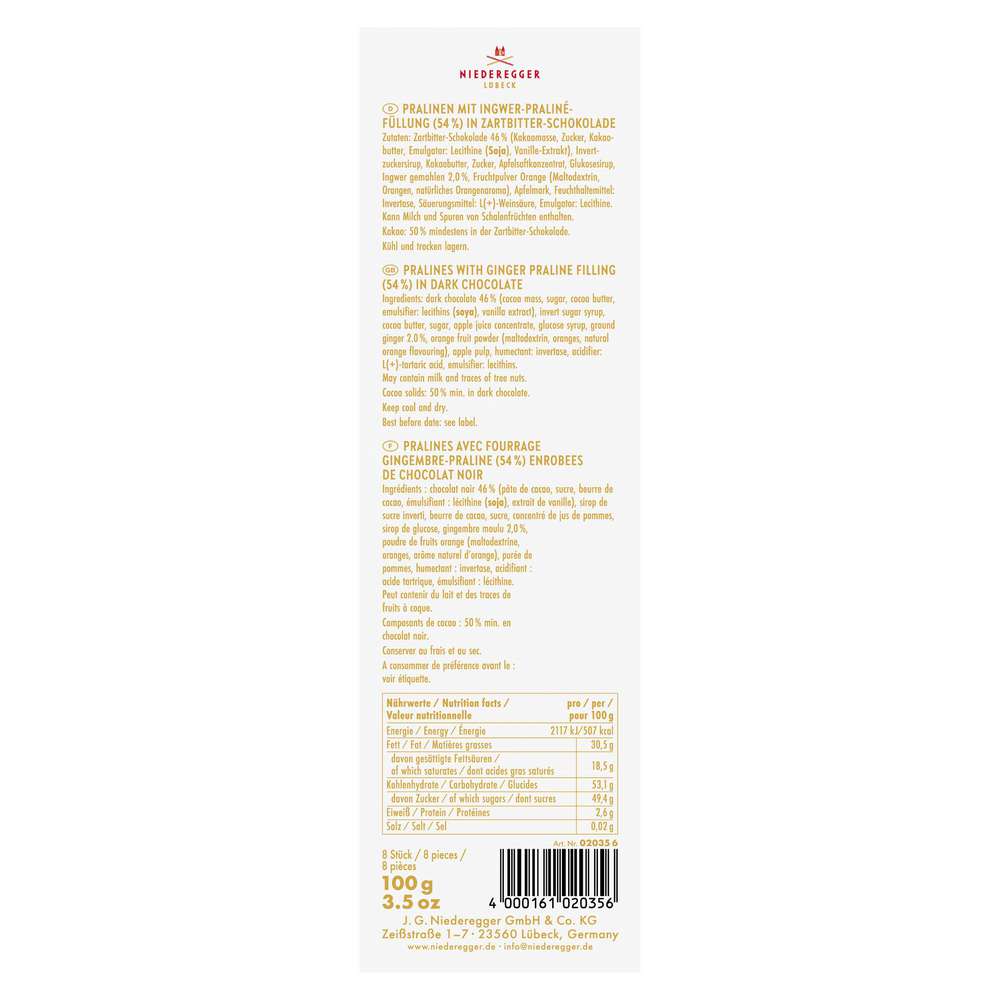 Produktabbildung Niederegger Pralinen, Ingwer Shot