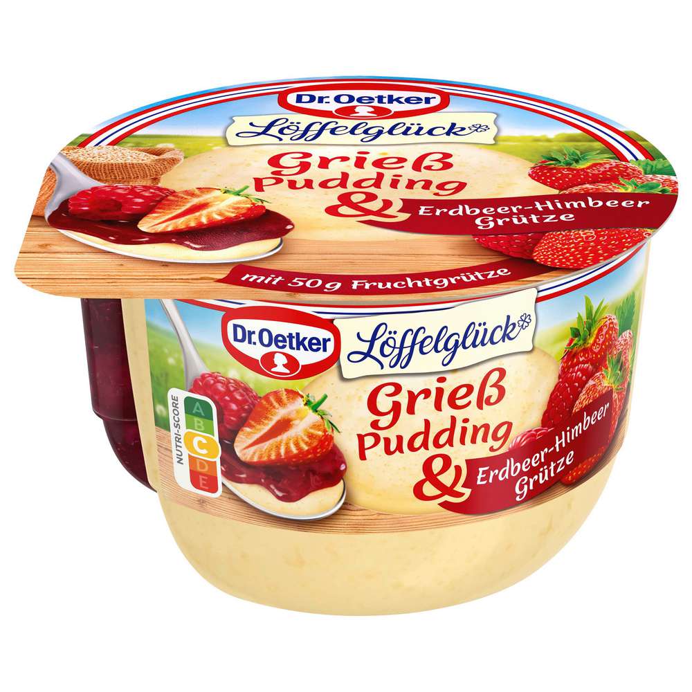 Produktabbildung Dr. Oetker Grieß Pudding Löffelglück, Erdbeer-Himbeer Grütze