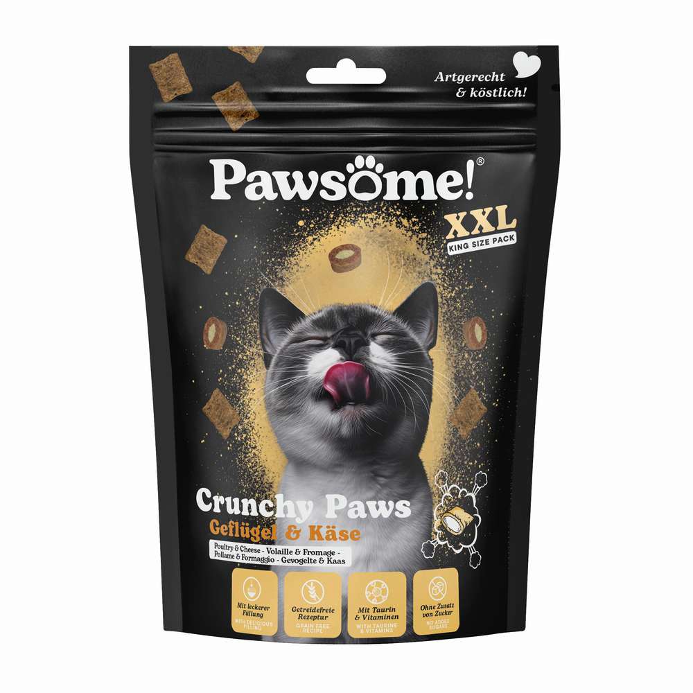 Produktabbildung Pawsome Katzen-Trockenfutter, Crunchy Paws, Geflügel & Käse