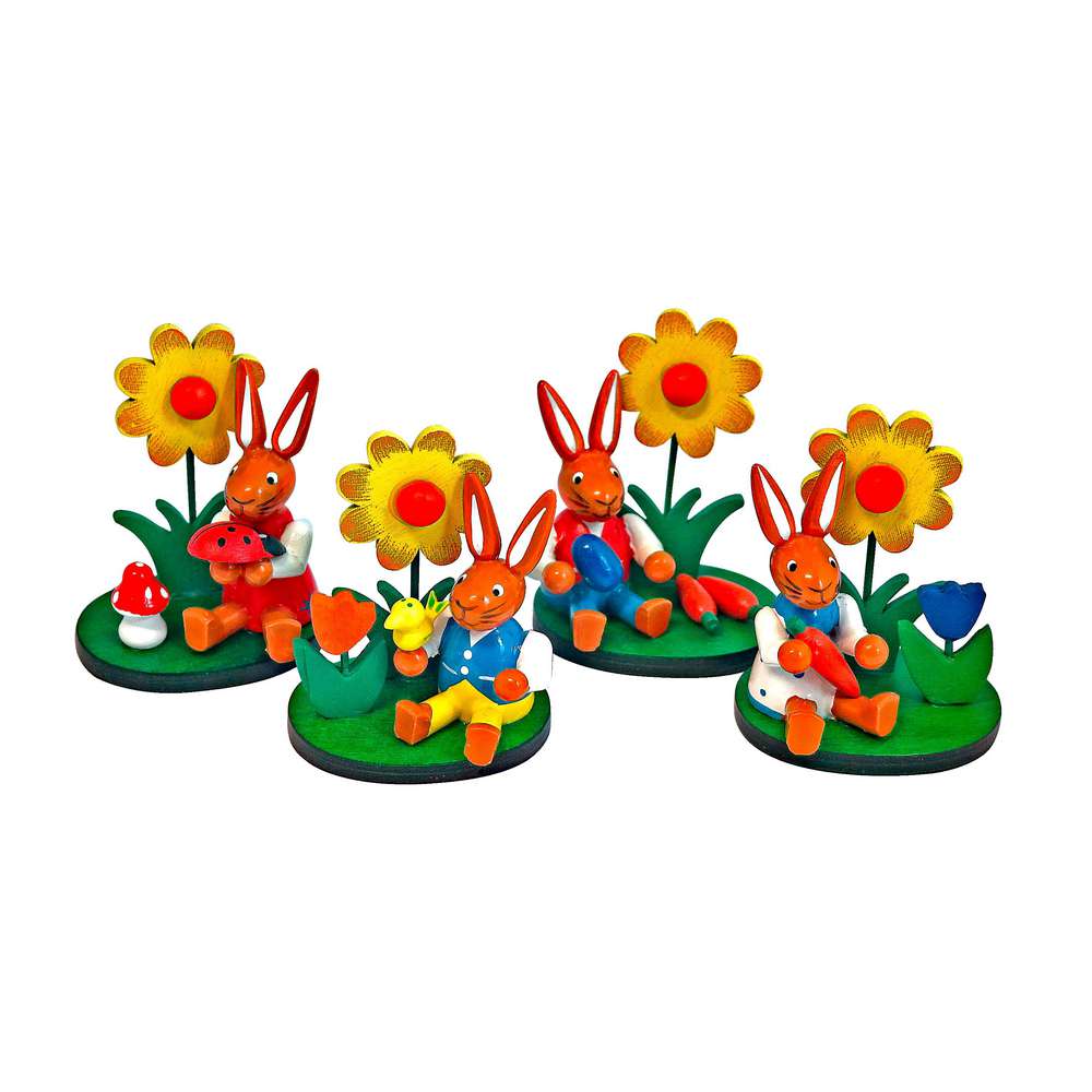 Produktabbildung Saico Hase mit Blume auf Sockel, 4-fach sortiert