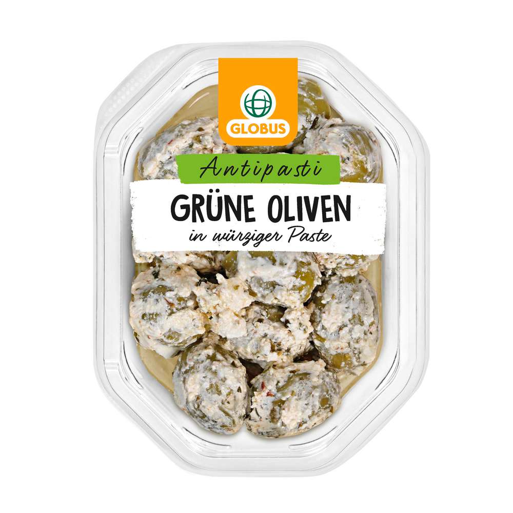 Produktabbildung GLOBUS Grüne Oliven in würziger Paste