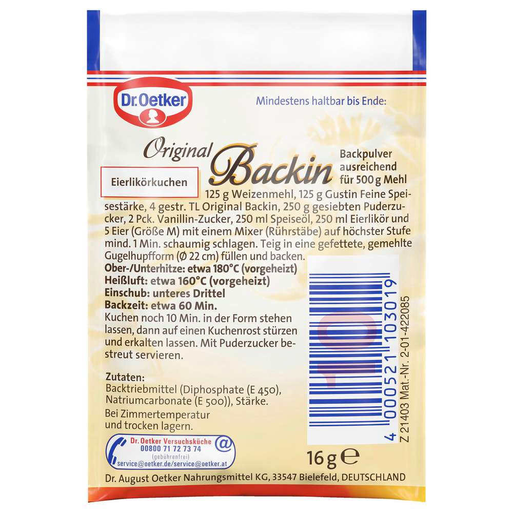Produktabbildung Dr. Oetker Backpulver Backin