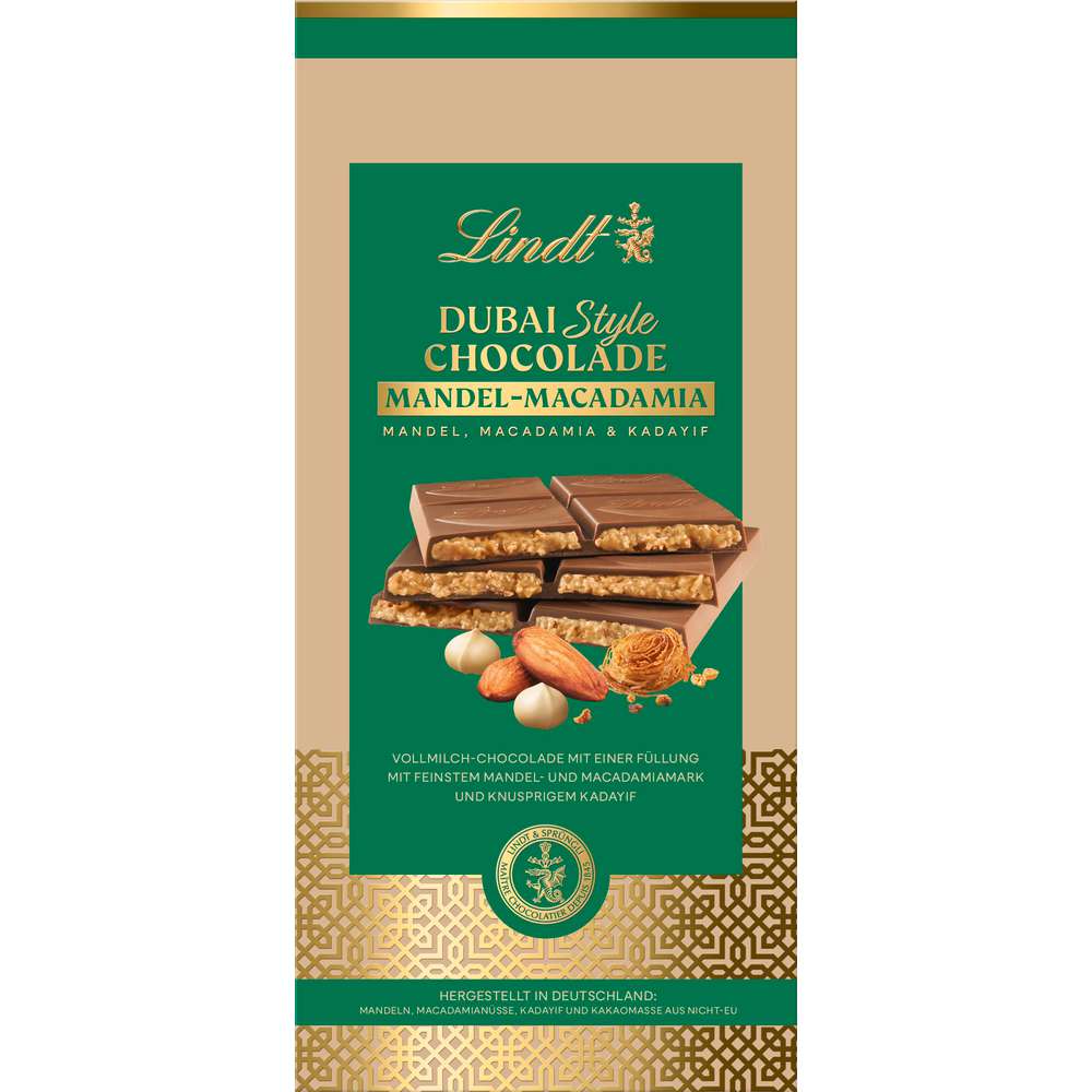 Produktabbildung Lindt Tafelschokolade Dubai Style, Mandel-Macadamia