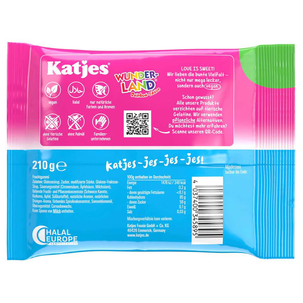 Produktabbildung Katjes Fruchtgummi Wunderland, Rainbow-Edition, Vegan