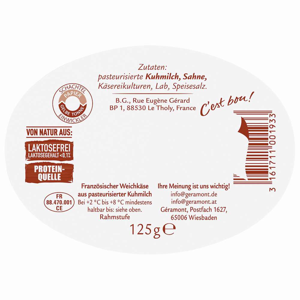 Produktabbildung Géramont Weichkäse, Cremig/Würzig