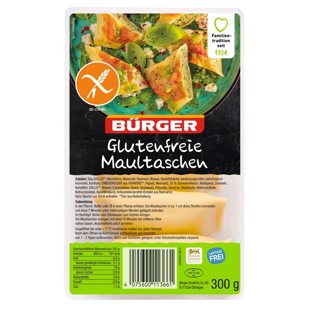 Produktabbildung Bürger Maultaschen Glutenfrei