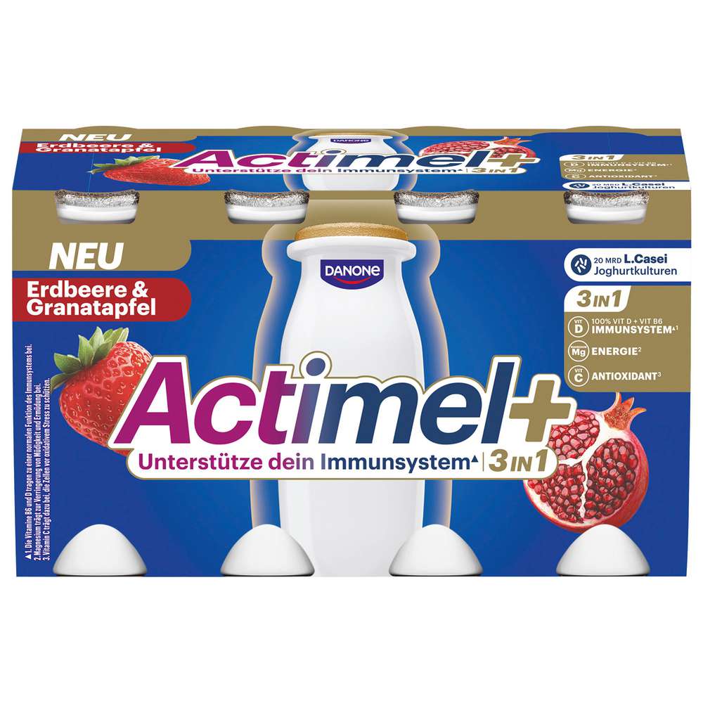 Produktabbildung Danone Actimel Trinkjoghurt, 3in1 Erdbeer & Granatapfel