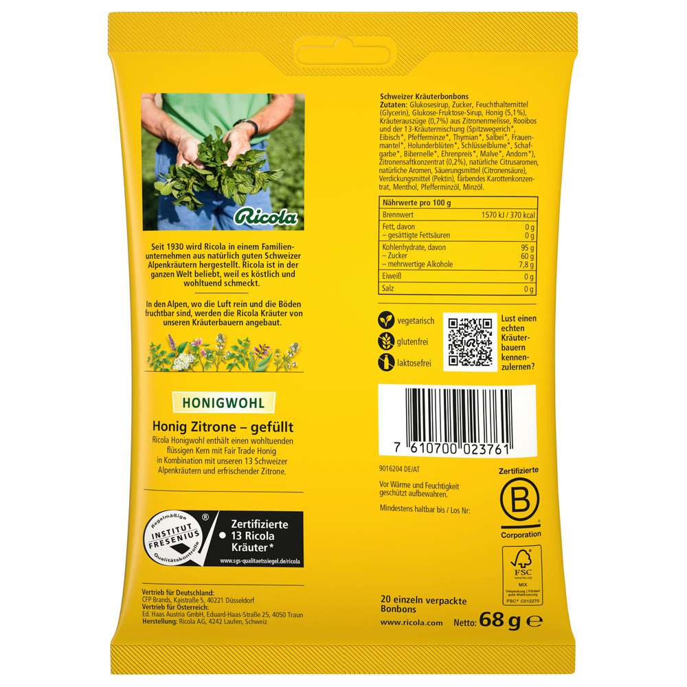 Produktabbildung Ricola Bonbons Honigwohl, Honig-Zitrone
