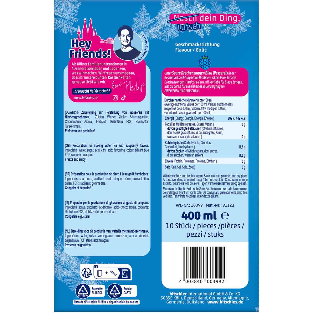 Produktabbildung hitschies Wassereis, Saure Drachenzungen blau