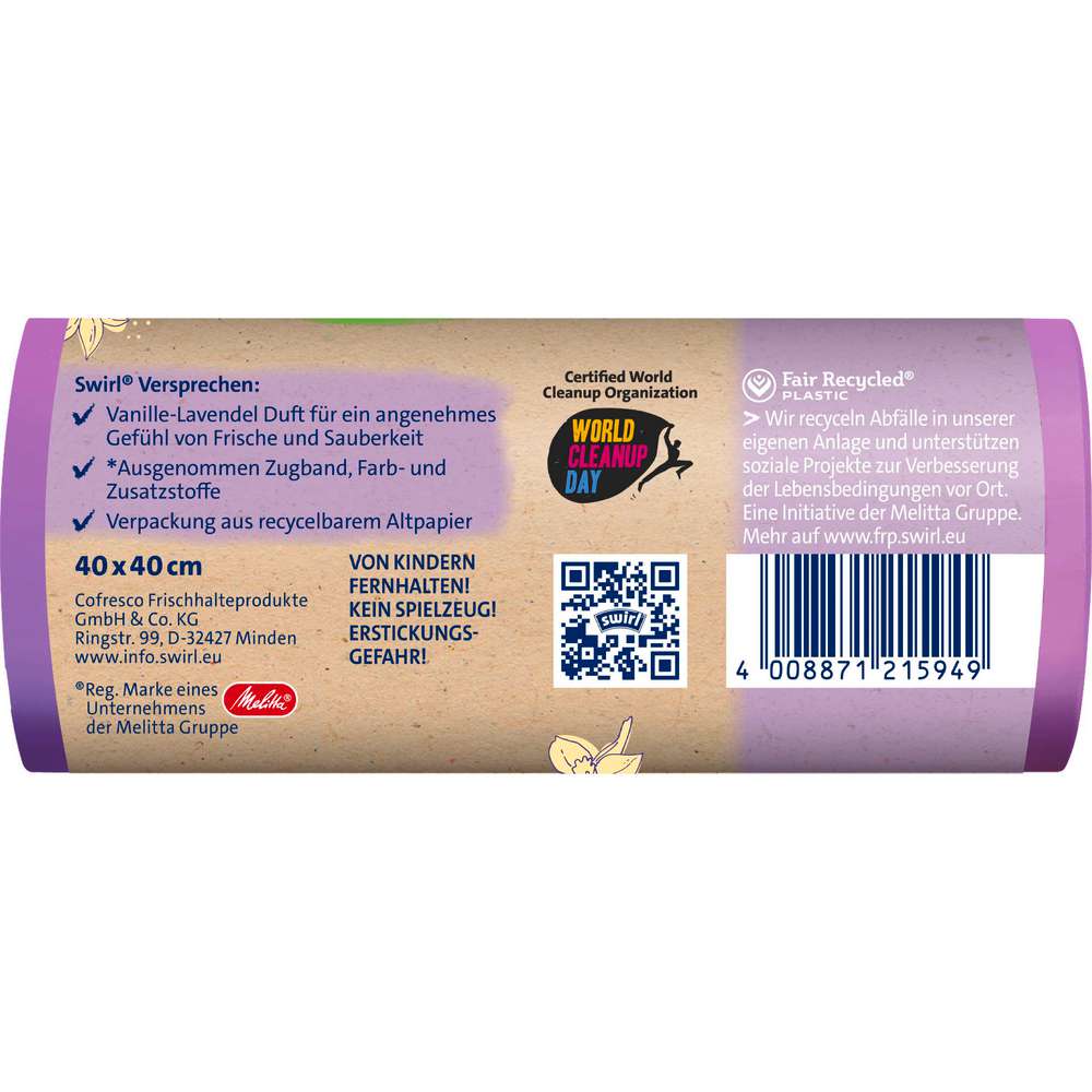 Produktabbildung Swirl Zugband-Müll-Beutel, Vanille-Lavendel-Duft, 14 x 10l