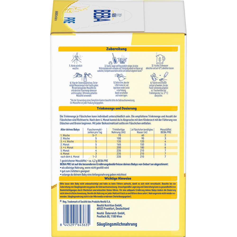 Produktabbildung Nestle Beba Anfangsmilch Pre