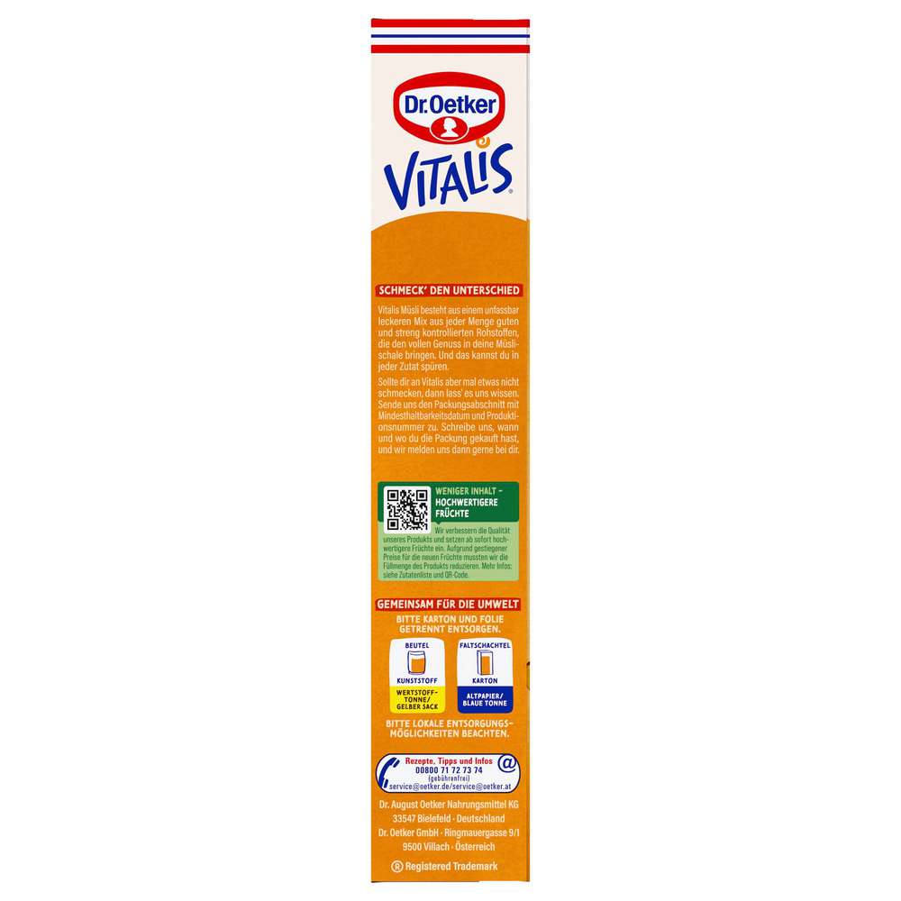 Produktabbildung Vitalis Vitalis Früchtemüsli ohne Zuckerzusatz