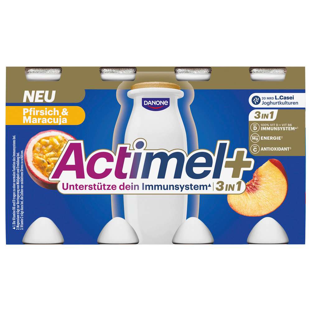 Produktabbildung Danone Actimel Trinkjoghurt, 3in1 Pfirsich & Maracuja