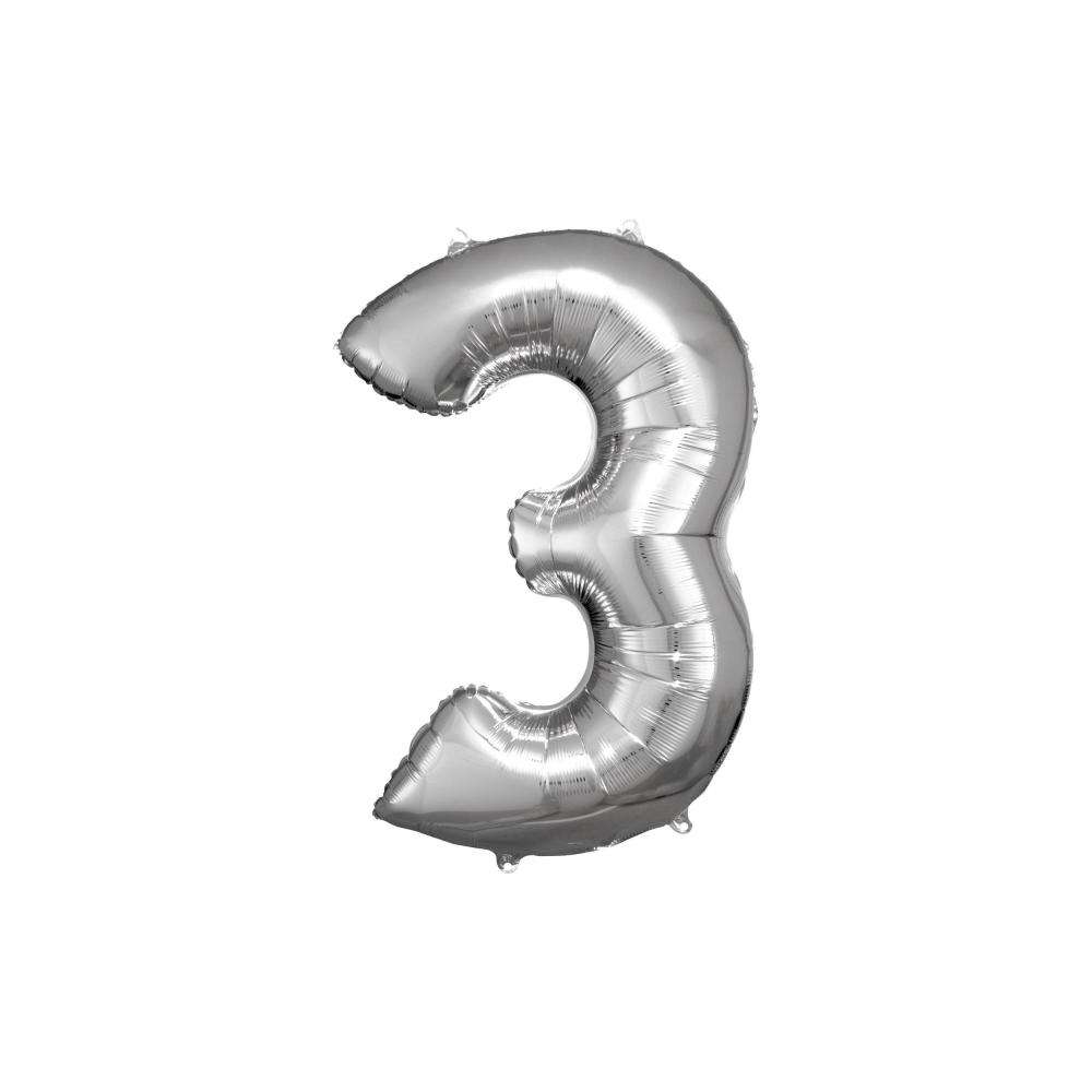 Produktabbildung amscan Folienballon silber, große Nummer 3