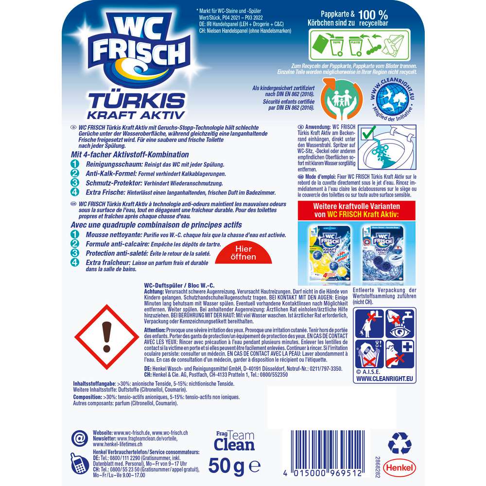 Produktabbildung WC Frisch WC Duftspüler Türkis Kraft Aktiv, Meeresfrische