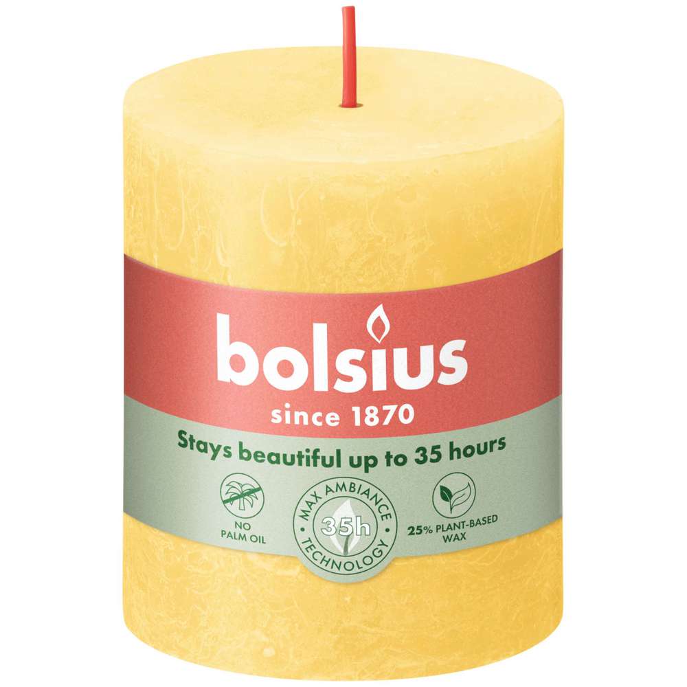 Produktabbildung Bolsius Stumpenkerze Rustik, Sonnengelb 80x68 mm