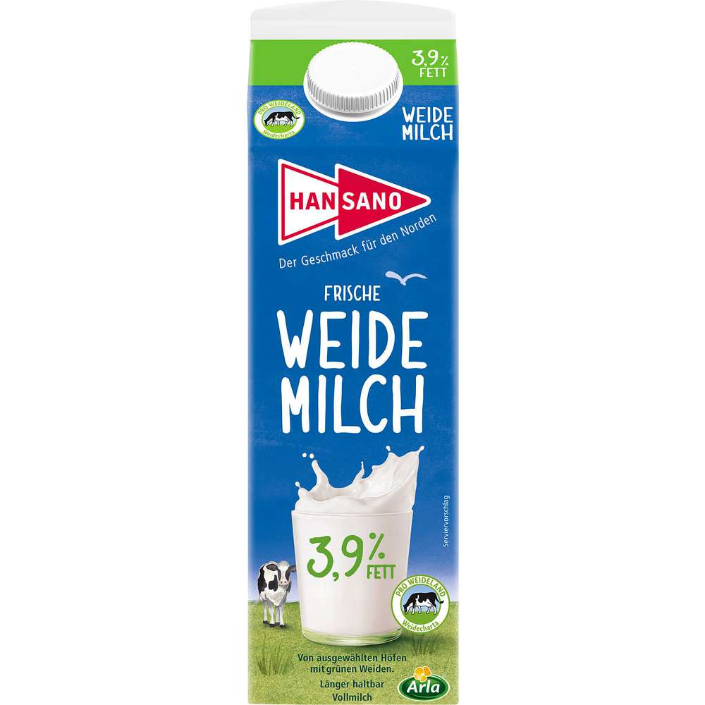 Produktabbildung Hansano Frische Weidemilch, länger haltbar 3,9% Fett