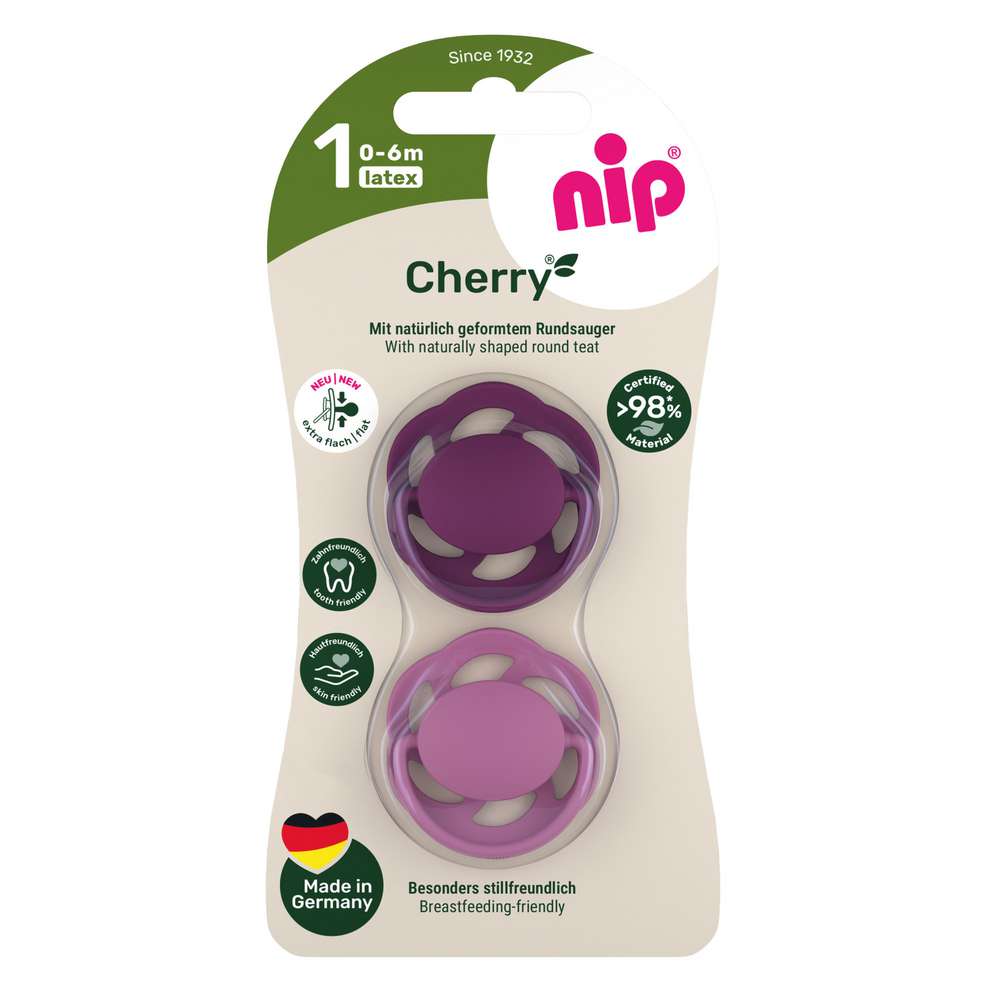 Produktabbildung nip Schnuller Rundsauger green Cherry Latex, 0-6 Monate