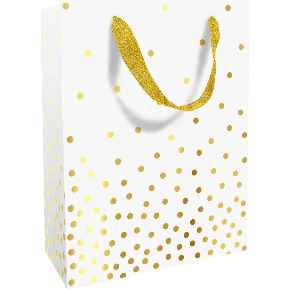 Produktabbildung Braun+Company Geschenktasche groß Golden Dots weiß 25x33x11cm