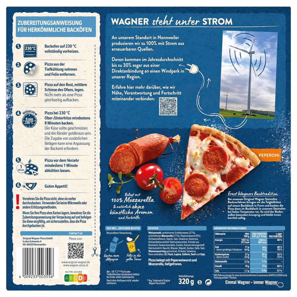 Produktabbildung Wagner Steinofen Pizza Pepperoni, tiefgekühlt